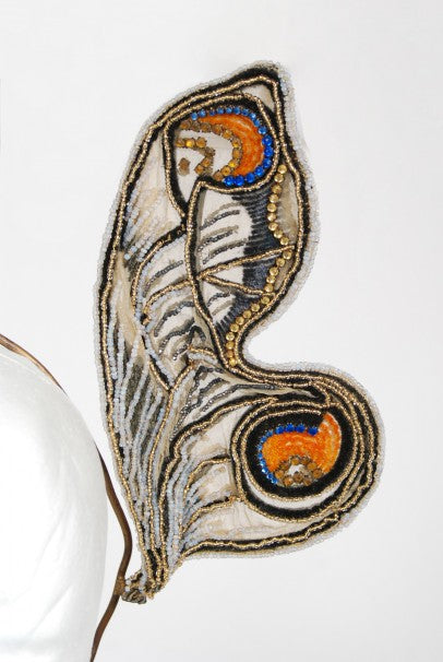 1912 Worth Haute Couture Beaded Butterfly Motif Silk Gown &amp; Headpiece