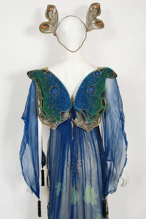 1912 Worth Haute Couture Beaded Butterfly Motif Silk Gown & Headpiece