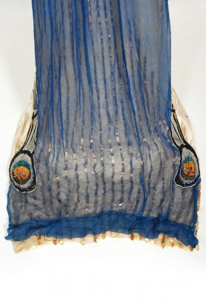 1912 Worth Haute Couture Beaded Butterfly Motif Silk Gown &amp; Headpiece