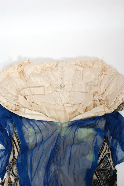 1912 Worth Haute Couture Beaded Butterfly Motif Silk Gown &amp; Headpiece