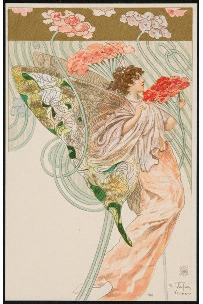 1912 Worth Haute Couture Beaded Butterfly Motif Silk Gown &amp; Headpiece