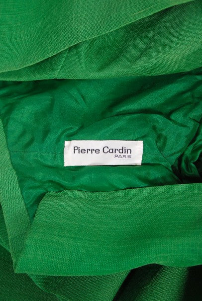 1987 Pierre Cardin Haute Couture Green Silk Sculptural Ruffle Gown