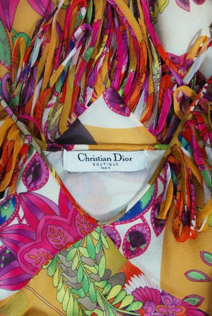 2005 Christian Dior by John Galliano Colorful Floral Silk Bias-Cut Dress