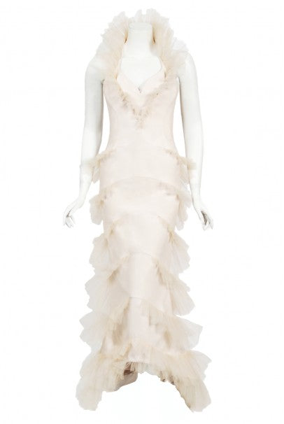 1992 Thierry Mugler Couture Stretch Silk &amp; Tulle Bustier Hourglass Gown