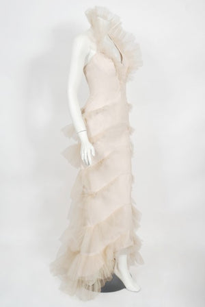 1992 Thierry Mugler Couture Stretch Silk & Tulle Bustier Hourglass Gown