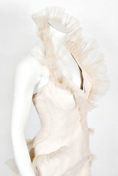 1992 Thierry Mugler Couture Stretch Silk &amp; Tulle Bustier Hourglass Gown