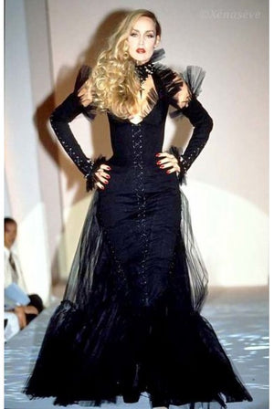 1992 Thierry Mugler Couture Stretch Silk & Tulle Bustier Hourglass Gown