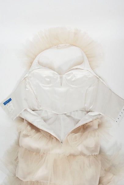 1992 Thierry Mugler Couture Stretch Silk &amp; Tulle Bustier Hourglass Gown