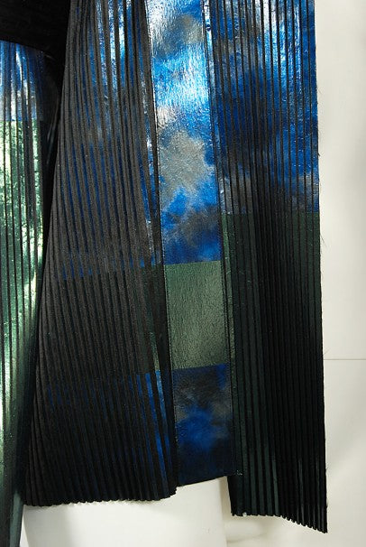 2009 Balenciaga Runway Iridescent Pleated Blue Silk Bell-Sleeve Jacket w/ Tags