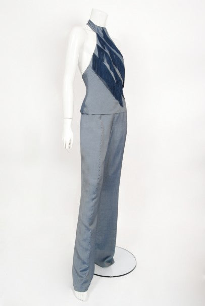 1998 Alexander McQueen for Givenchy Runway Silk Fringed Halter Pantsuit