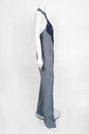 1998 Alexander McQueen for Givenchy Runway Silk Fringed Halter Pantsuit