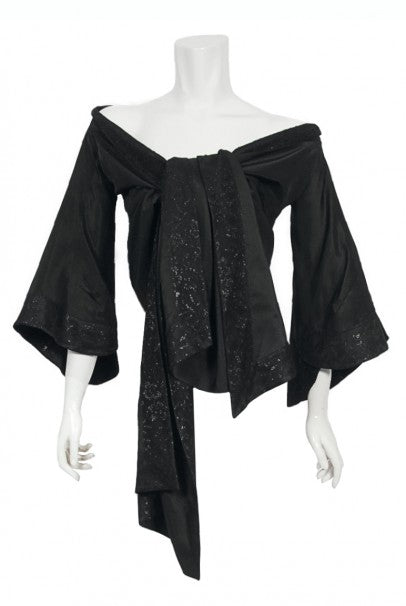 1994 John Galliano Silk &amp; Metallic Lace Cropped Kimono-Style Wrap Jacket