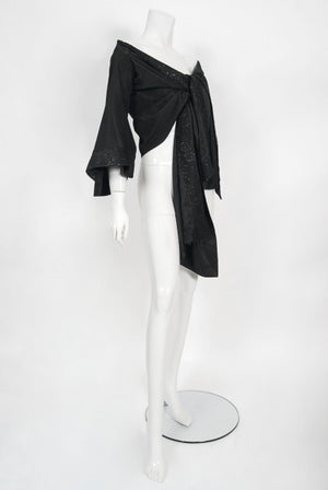 1994 John Galliano Silk & Metallic Lace Cropped Kimono-Style Wrap Jacket