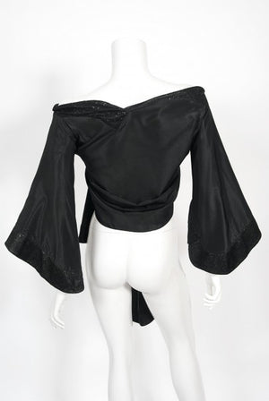 1994 John Galliano Silk & Metallic Lace Cropped Kimono-Style Wrap Jacket
