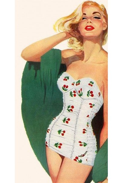 1950&#39;s Jantzen Embroidered Novelty Strawberries Swimsuit &amp; Cover Up
