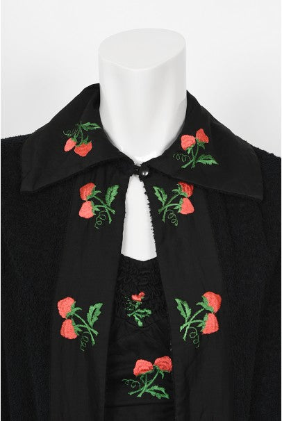 1950&#39;s Jantzen Embroidered Novelty Strawberries Swimsuit &amp; Cover Up