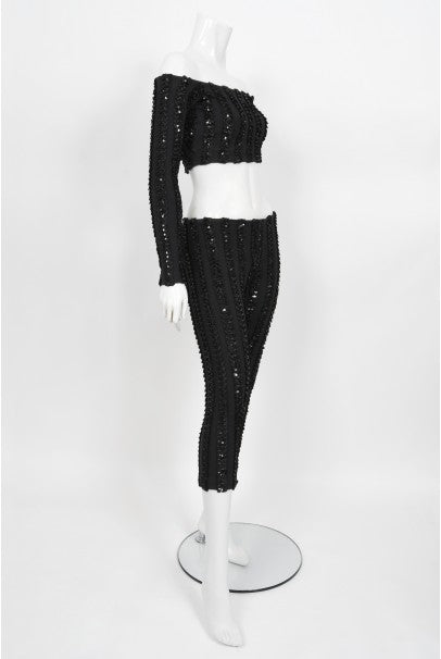 1980&#39;s Betsey Johnson Punk Label Sequin Stretch Crop Top &amp; Leggings
