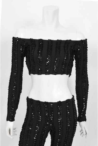 1980&#39;s Betsey Johnson Punk Label Sequin Stretch Crop Top &amp; Leggings