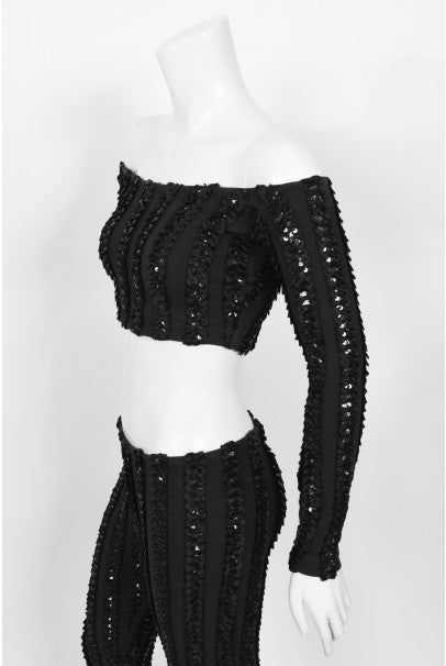 1980&#39;s Betsey Johnson Punk Label Sequin Stretch Crop Top &amp; Leggings