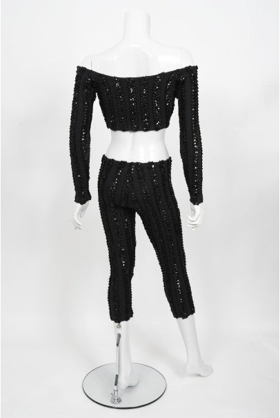 1980&#39;s Betsey Johnson Punk Label Sequin Stretch Crop Top &amp; Leggings