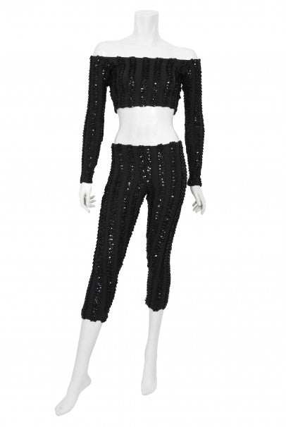 1980&#39;s Betsey Johnson Punk Label Sequin Stretch Crop Top &amp; Leggings