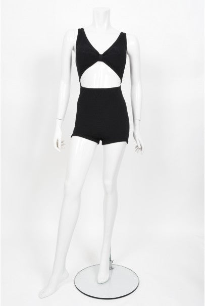 1968 Rudi Gernreich Museum-Held Black Wool Jersey Cut Out Swimsuit
