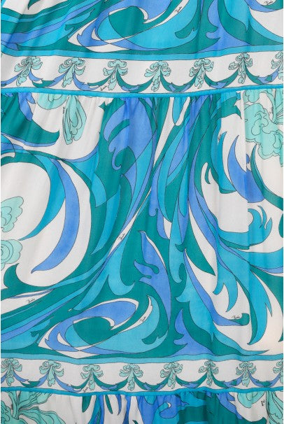 1970&#39;s Emilio Pucci Blue Psychedelic Print Silk Billow-Sleeve Maxi Dress