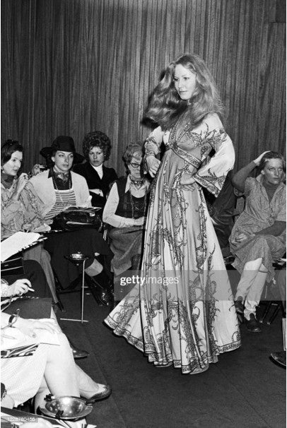 emilio pucci dress 1970's Emilio Pucci Blue Psychedelic Print Silk Billow-Sleeve Maxi Dre