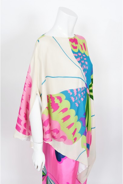 1967 Hanae Mori Psychedelic Butterfly Print Silk Caftan