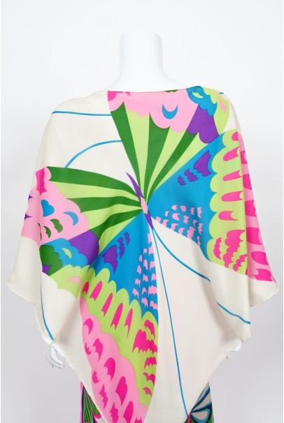 1967 Hanae Mori Psychedelic Butterfly Print Silk Caftan Blouse &amp; Pants