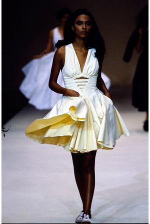 1990 Azzedine Alaia Ivory White Waffle-Cotton Backless Skater Mini Dress