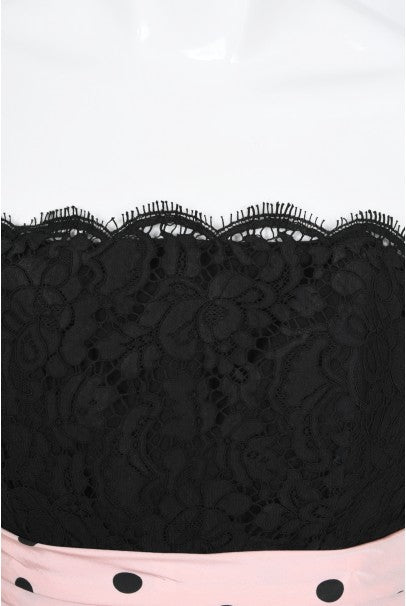 1988 Chanel by Karl Lagerfeld Black Lace & Pink Polka-Dot Silk Dress