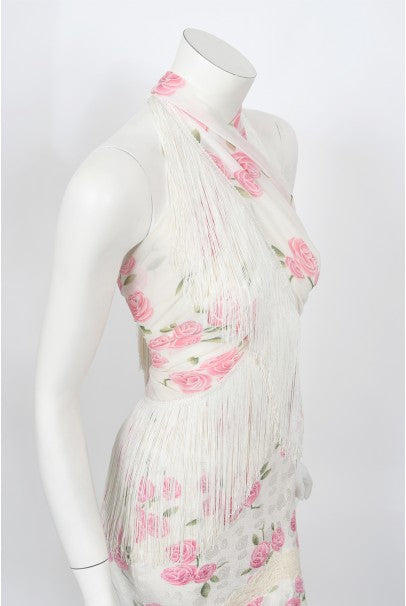 1999 Christian Dior by Galliano Pink Roses Silk Lace Bias-Cut Skirt Set