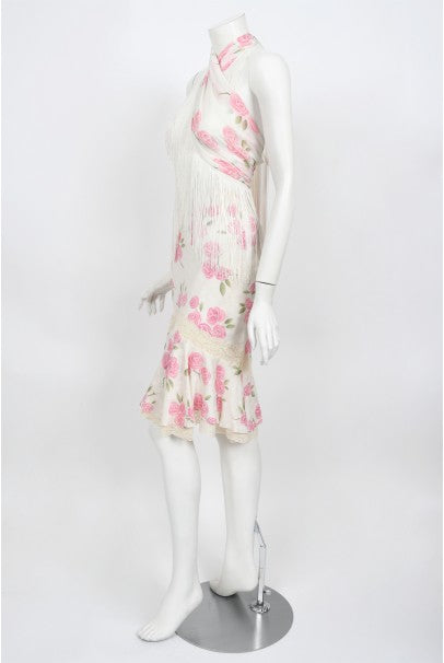 1999 Christian Dior by Galliano Pink Roses Silk Lace Bias-Cut Skirt Set