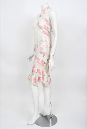 1999 Christian Dior by Galliano Pink Roses Silk Lace Bias-Cut Skirt Set