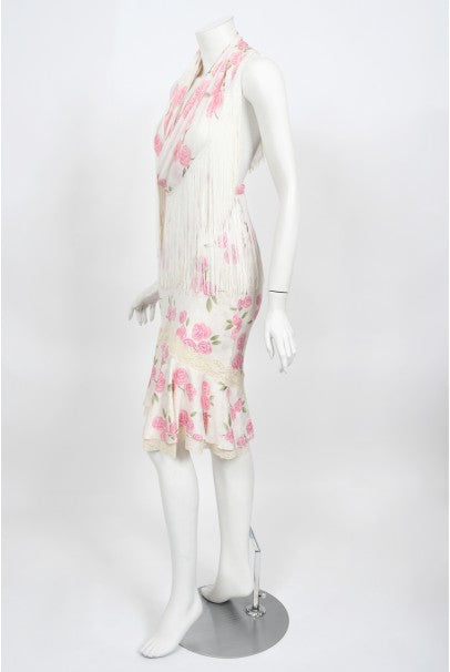 1999 Christian Dior by Galliano Pink Roses Silk Lace Bias-Cut Skirt Set