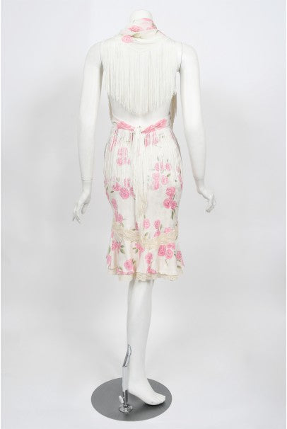 1999 Christian Dior by Galliano Pink Roses Silk Lace Bias-Cut Skirt Set