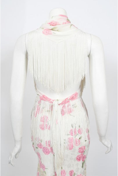 1999 Christian Dior by Galliano Pink Roses Silk Lace Bias-Cut Skirt Set