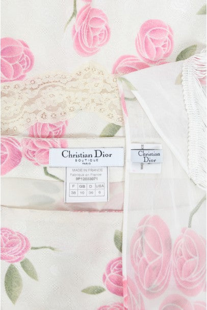 1999 Christian Dior by Galliano Pink Roses Silk Lace Bias-Cut Skirt Set