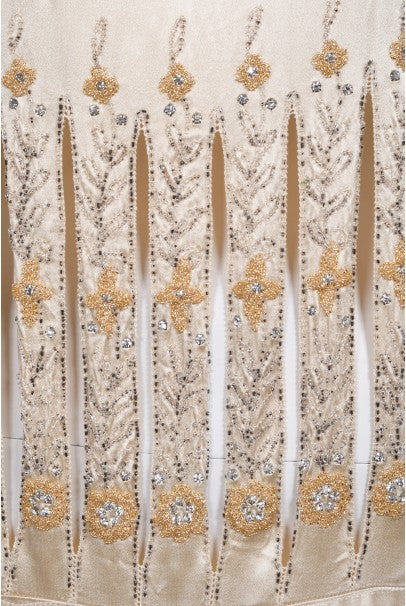 1920s Beaded Rhinestone Cream Silk Birdcage Cut-Out Fringe Flapper Dre - Timeless Vixen 1920s Beaded Rhinestone Cream Silk Birdcage Cut-Out Fringe Flapper Dre - Timeless Vixen