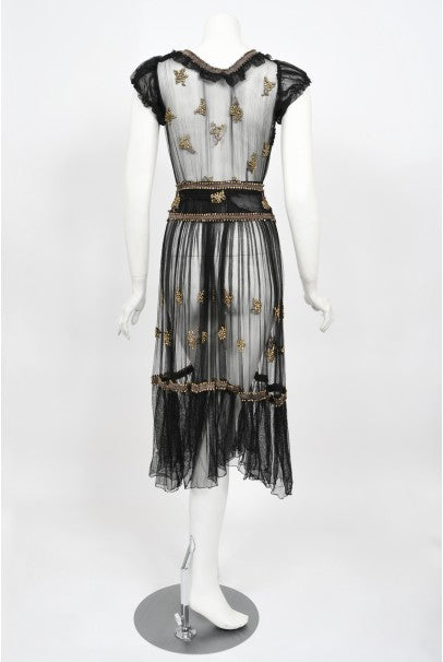 1930&#39;s Bette Davis Owned Couture Old Hollywood Sheer Beaded Silk Dress