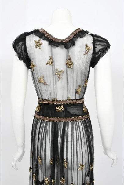 1930&#39;s Bette Davis Owned Couture Old Hollywood Sheer Beaded Silk Dress