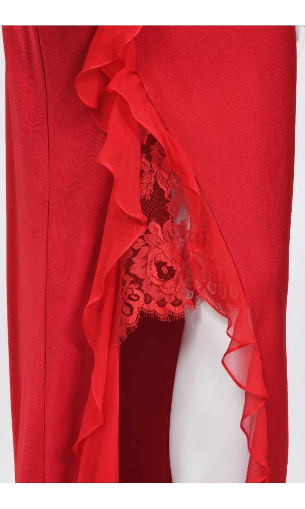 2003 Christian Dior by John Galliano Ruby Red Silk Bias-Cut Ruffle Gown