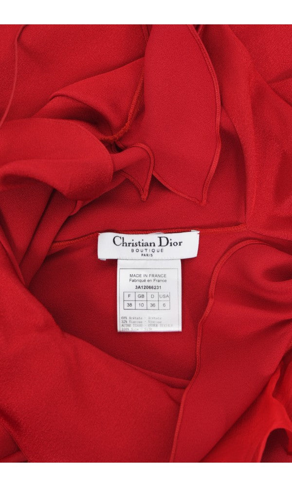 2003 Christian Dior by John Galliano Ruby Red Silk Bias-Cut Ruffle Gown