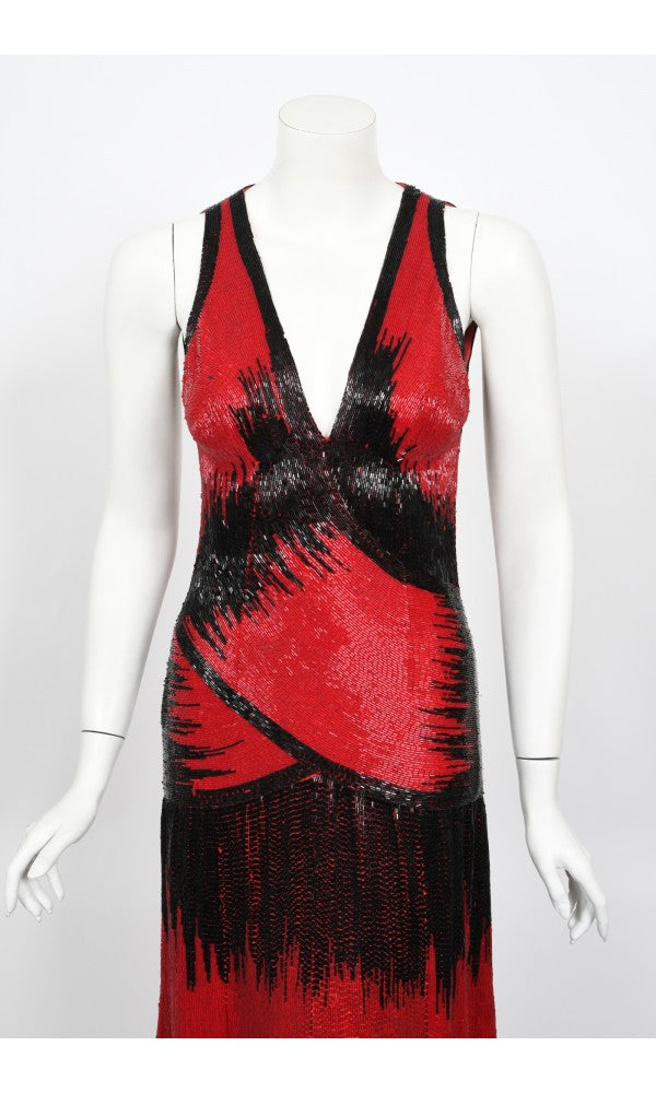 1970s Epic Fully Beaded Couture Backless Bias-Cut Trained Gown Ensemble