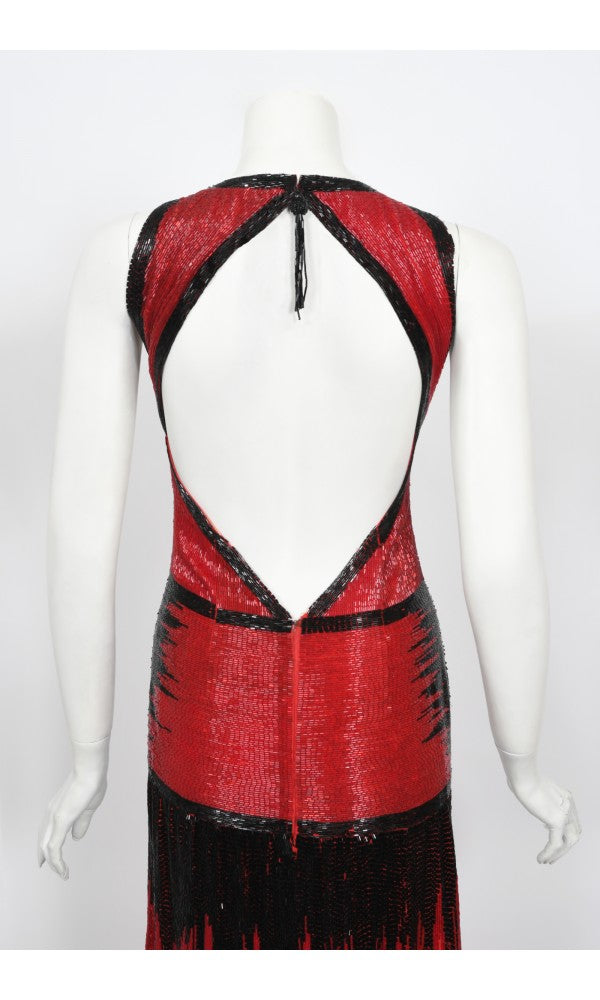 1970s Epic Fully Beaded Couture Backless Bias-Cut Trained Gown Ensemble