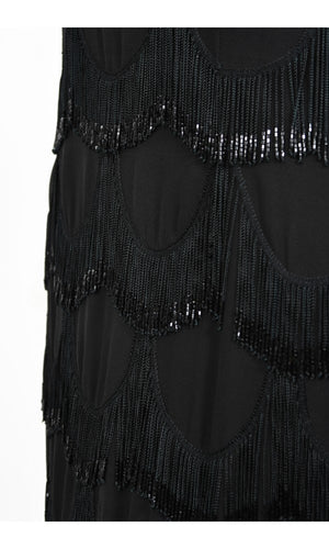 2008 Christian Dior by Galliano Black Silk Beaded Fringe Bias-Cut Gown