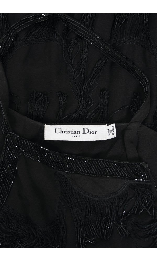 2008 Christian Dior by Galliano Black Silk Beaded Fringe