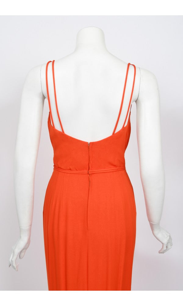 1960&#39;s Helen Rose Couture Orange Silk-Chiffon Hourglass Ruffle Gown Set