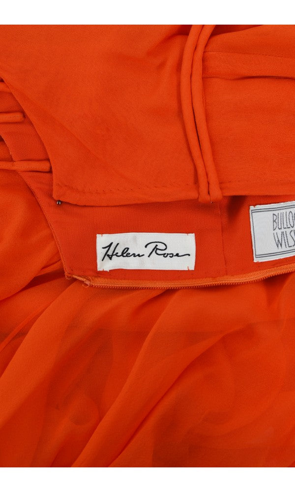 1960&#39;s Helen Rose Couture Orange Silk-Chiffon Hourglass Ruffle Gown Set